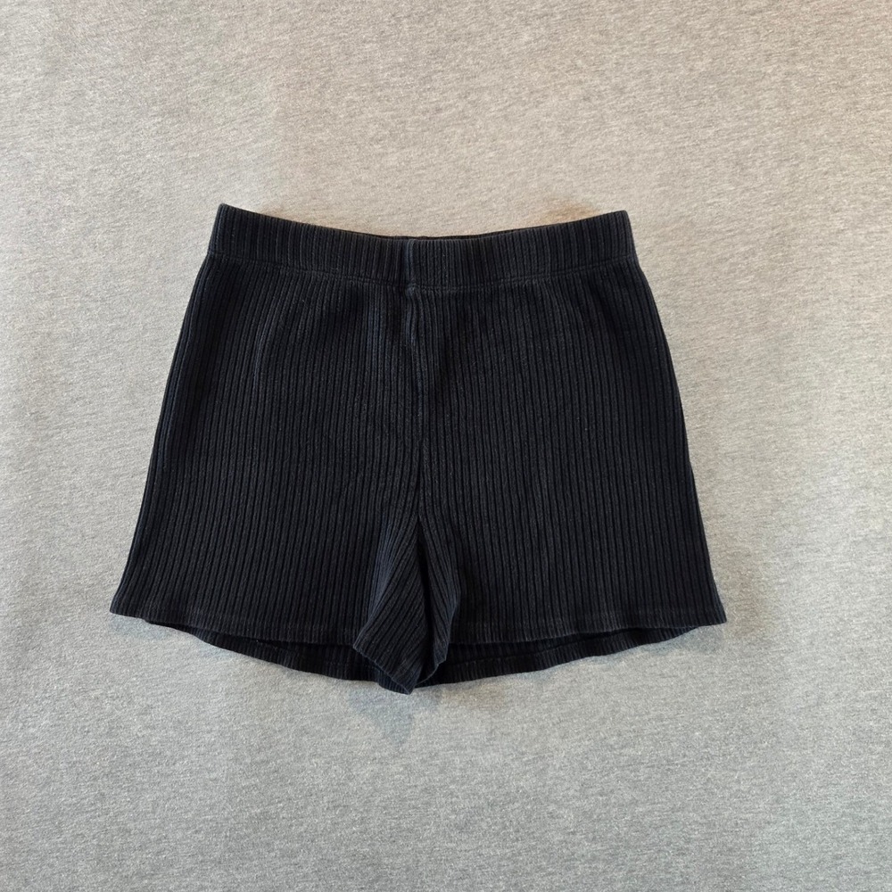 Reformation Wesley Shorts Women M Black Ribbed Organic Cotton Tencel Knit Casual